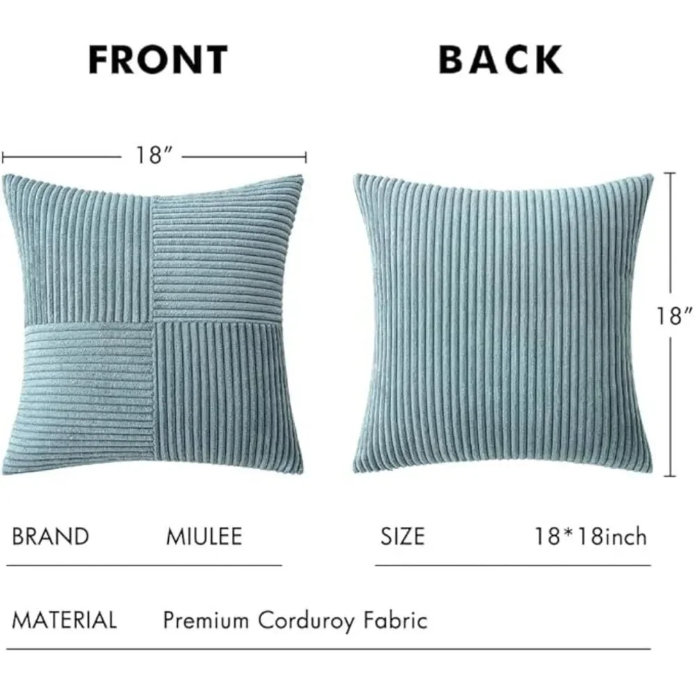 💙 MIULEE Dusty Blue Corduroy Pillow Covers – Set of 2 – 18x18
